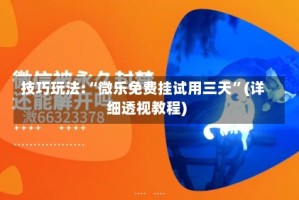 技巧玩法:“微乐免费挂试用三天”(详细透视教程)