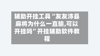 辅助开挂工具“友友沛县麻将为什么一直输,可以开挂吗”开挂辅助软件教程-第3张图片